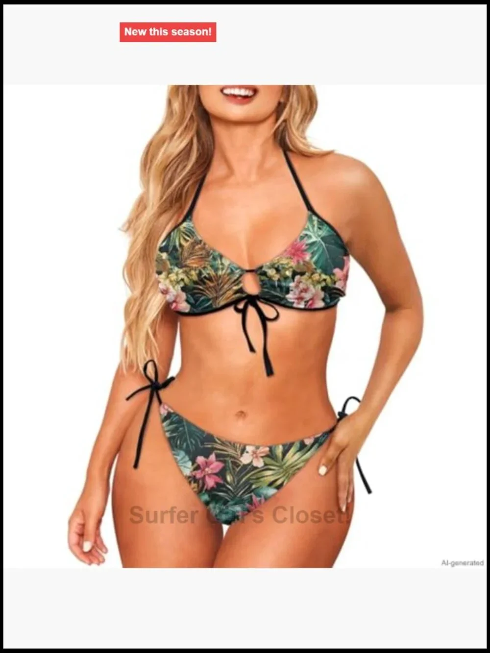 Tropical Matching Couples Bikini Set with Men's Swim Trunk Quick Dry